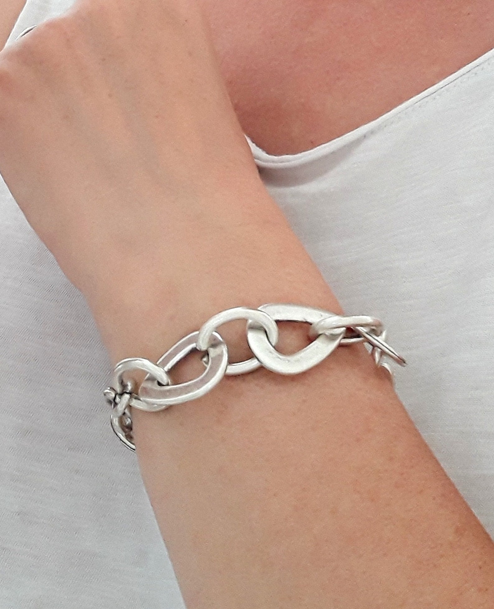 Silver Chain Bracelet, Silver Statement Bracelet With Toggle Clasp