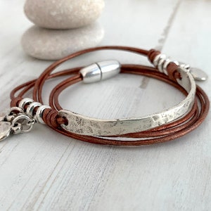 Wrap leather Bracelet, Tube striking bracelet, Silver Bracelet, Womens attractive gift jewelry, Boho Hippie Cuff Layered Bangle GIft for
