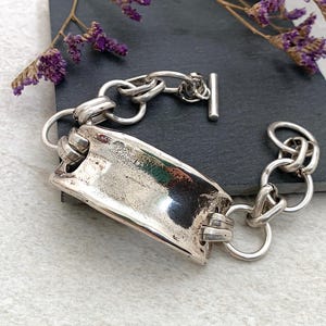 Large Rings bracelet with toggle clasp, Silver chain bracelet, Bangle Chain Link Bracelet for women, Boho Silver Bracelet, mother&#39;s day gift