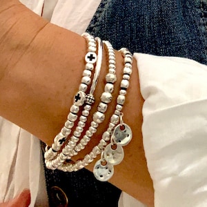 Silver beaded bracelet for women, Leather layered  bracelet, Bohemian Multilayer bracelet,  Women&#39;s jewelry,  Christmas gifts,  Gift for her