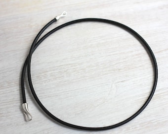 3 mm black leather cord choker necklace with a silver clasp - men's/women's - 12"/13"/14"/15"/16"/17"/18"/19"/20"/21"/22"/23'/24" inches