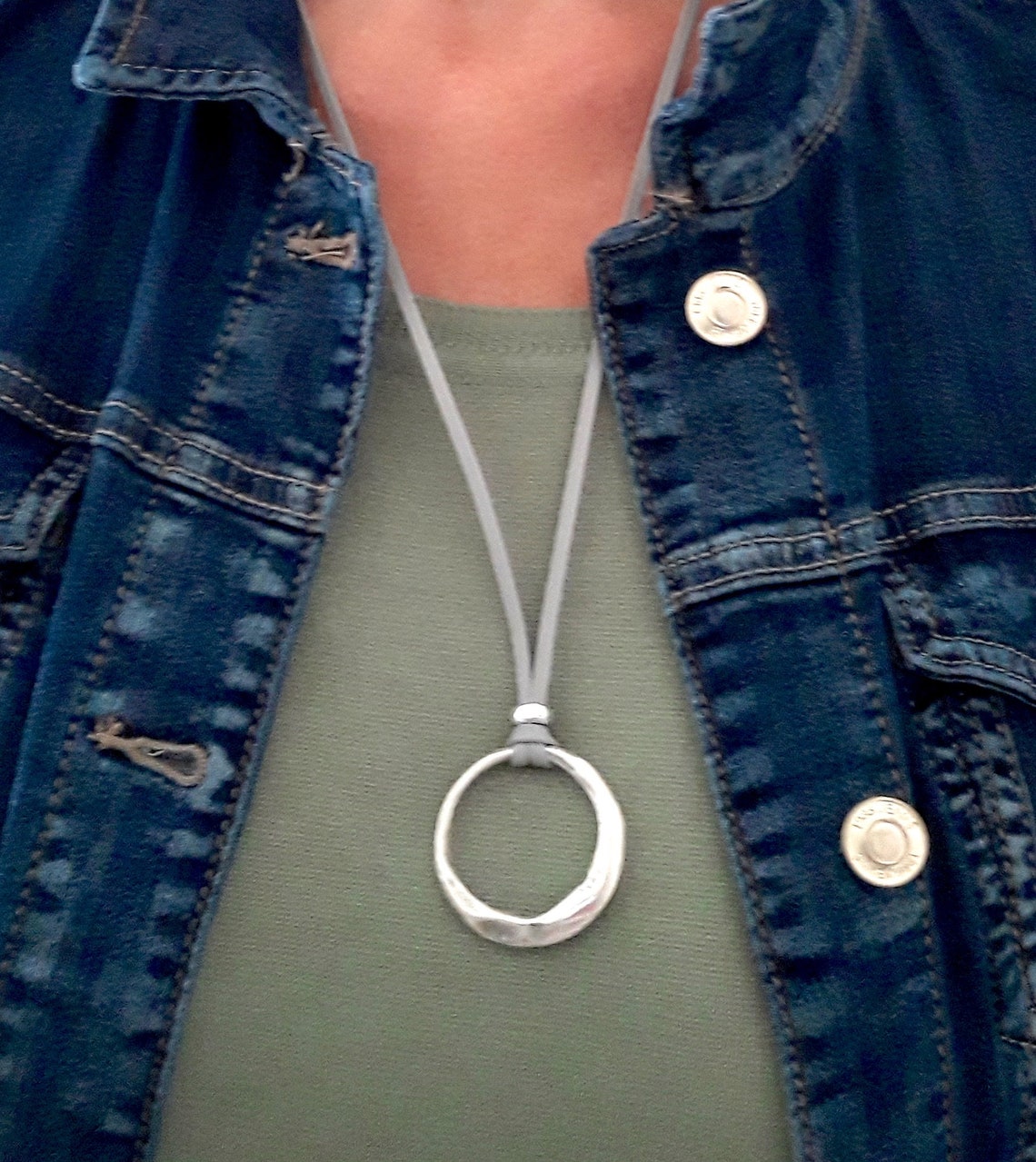 Ring Necklace Leather Eyeglass Necklace Loop Silver Circle Etsy