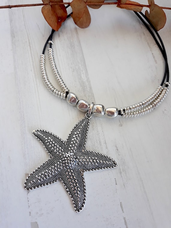 Starfish Pendant Necklace, Gift for Her, Silver Large