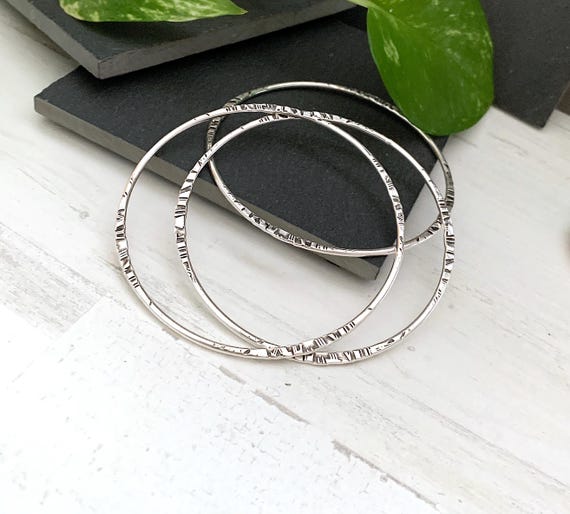 Set of 3  silver bracelets,  Silver cuff stack, Minimalist bangle set, Stackable bracelets, Statement silver bangles, Everyday casual style