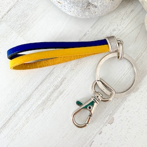 Ukrainian flag leather keyring, Ukraine support keychain, Leather Key Chain, Stand with Ukraine, Keychain Car, Key Ring Carabiner