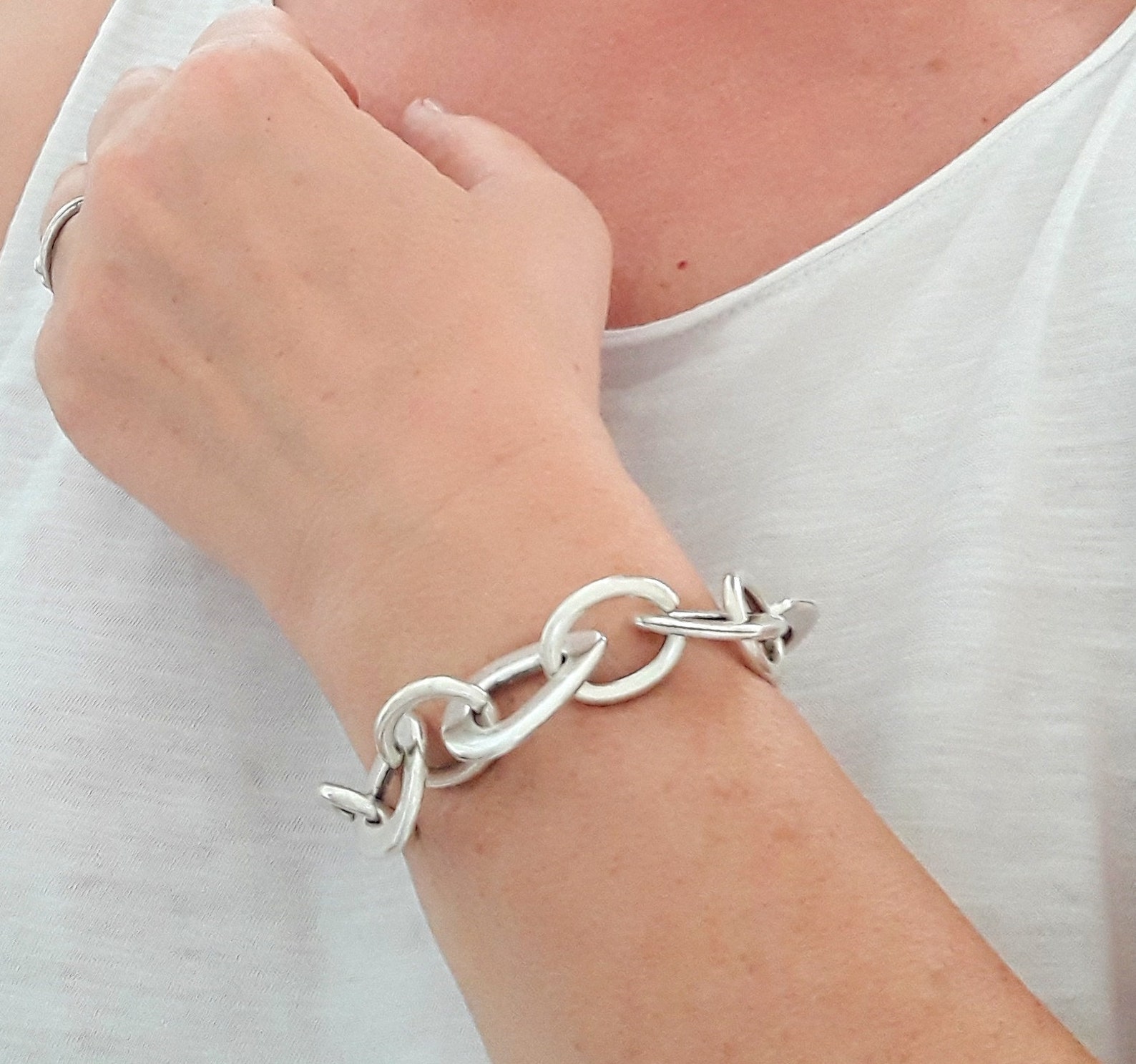 Silver Chain Bracelet, Silver Statement Bracelet With Toggle Clasp