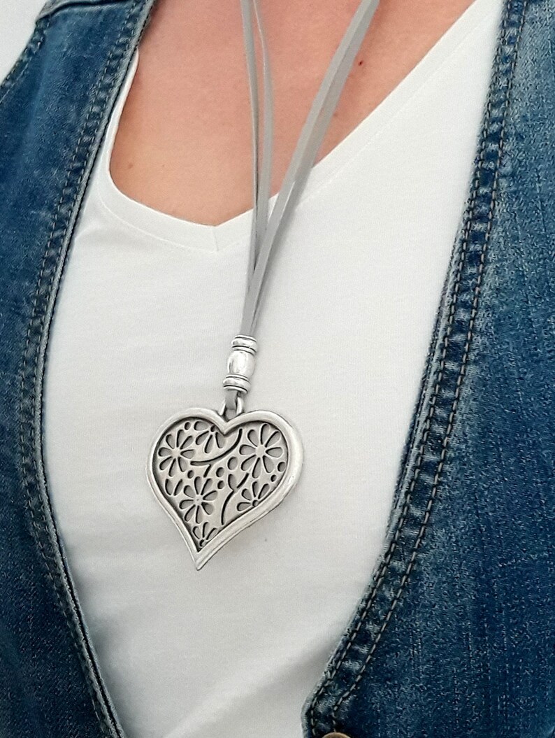 Silver Heart Pendant Necklace Unique Jewelry Women Necklace Etsy
