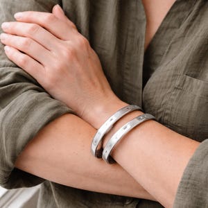 Hammered Silver Plated Open Cuff Bracelet: Bohemian Stackable Bangle