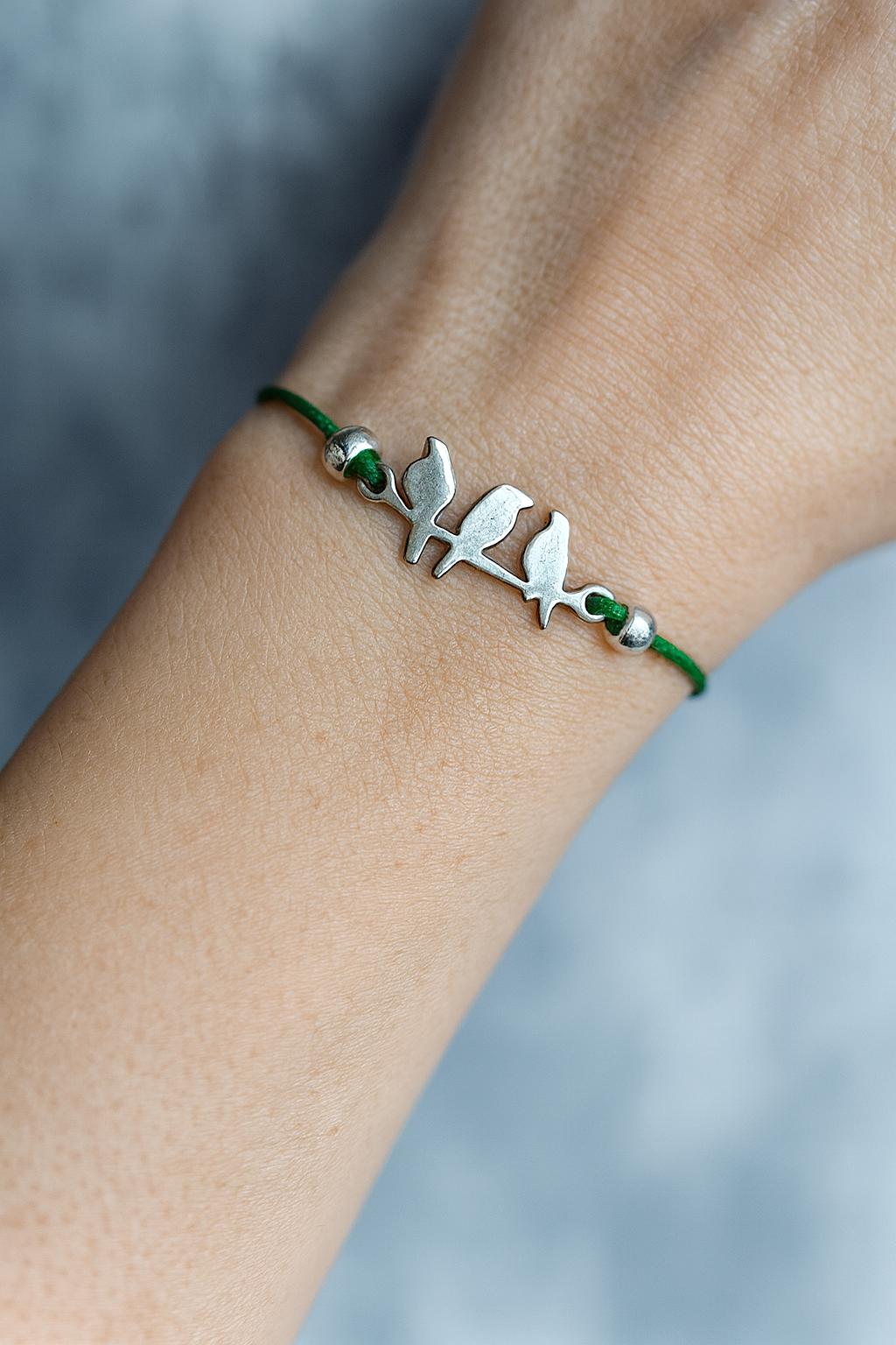 Birds Bracelet. Leather Silver Birds Bracelet. Nature Lover