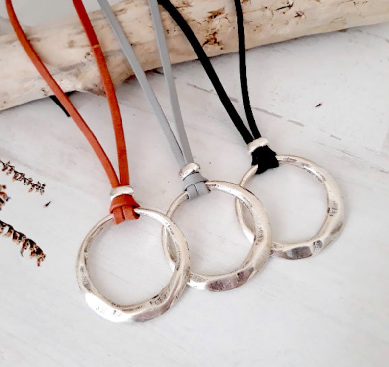 Ring Necklace Leather Eyeglass Necklace Loop Silver Circle Etsy