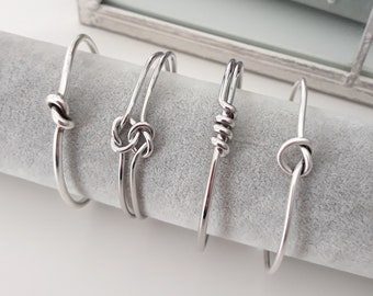 Silver knot bracelet, Silver Open Cuff Bracelet, Bridesmaids gift, Bohemian,  Stacked Bracelets, friendship knot, Best Friend Gift Jewelry