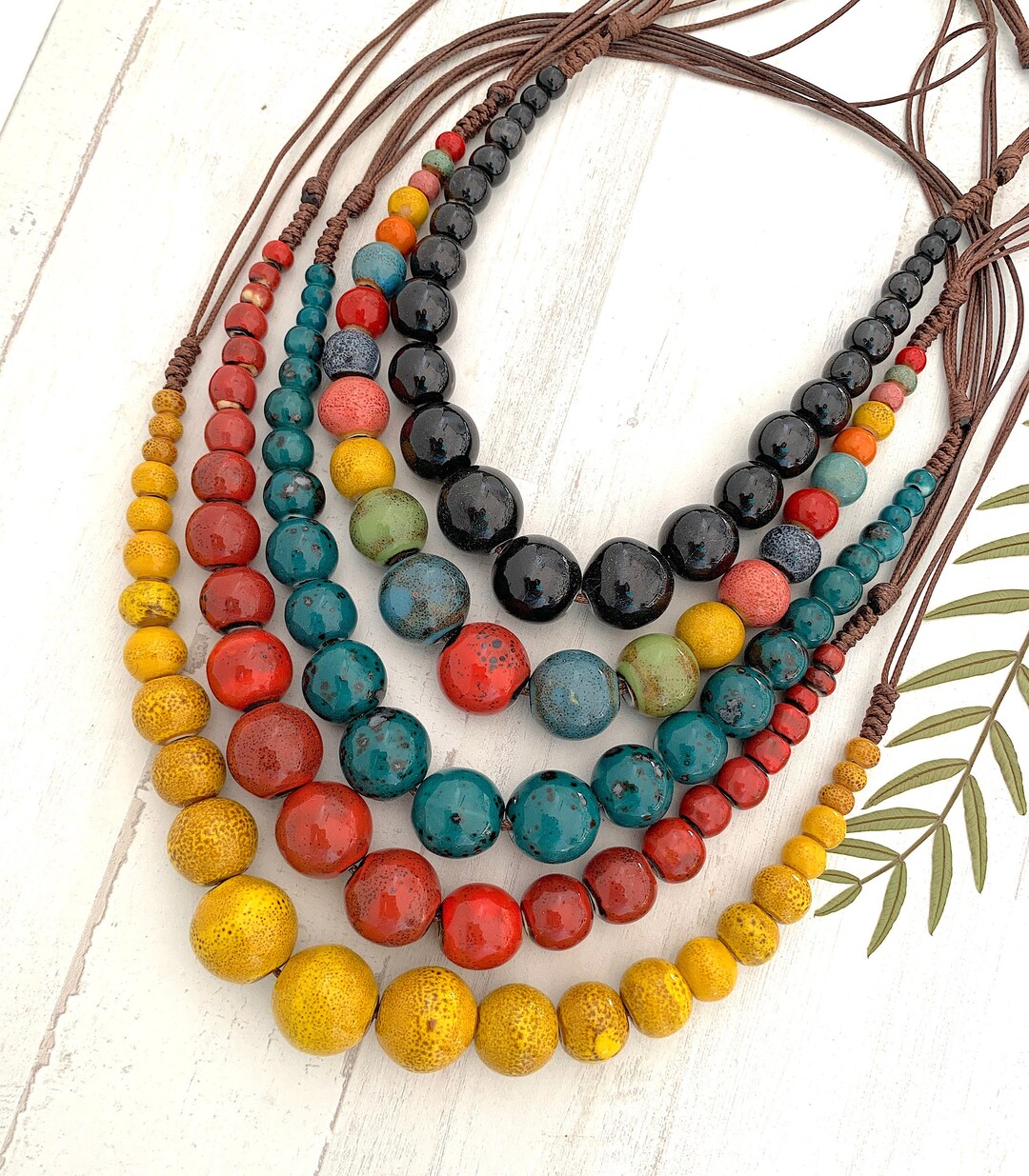 Handmade Ceramic Necklace, Boho Jewelry for Women, Gift for Her, Long