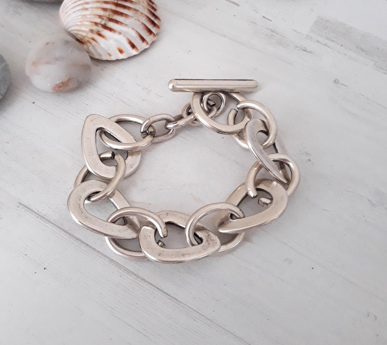 Silver Chain Bracelet, Silver Statement Bracelet With Toggle Clasp