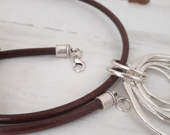 4mm Black/ Brown leather cord necklace with a silver clasp, for heavy pendants - men's/women's - 12"/13"/14"/15"/16"/18"/19"/20"/21"/22"/23'