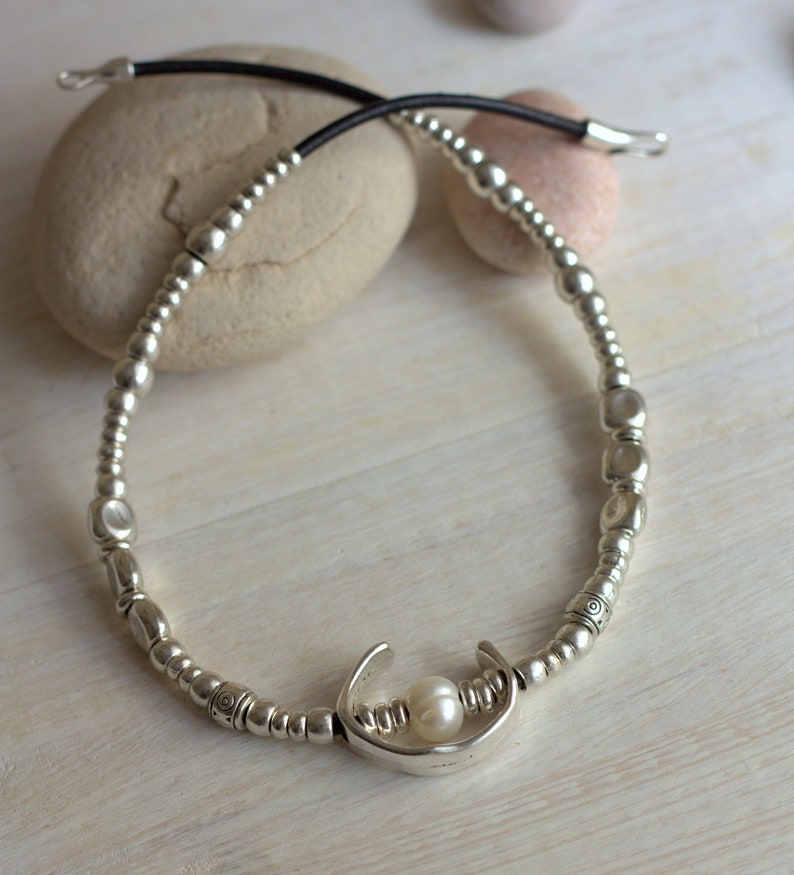 Silver Bib Necklace Pearl Necklace Silver Necklace Silver Beaded Necklace Pearl Jewelry Women Necklace Bracelet Best gift for her