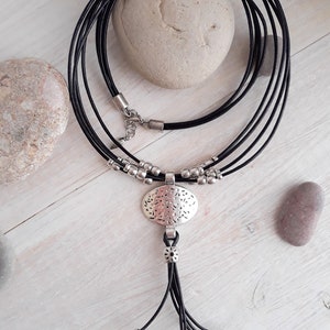 Silver Necklace Women Necklace Boho style Short Necklace Leather Necklace Silver Circle Women Jewelry Boho Jewelry free soul Jewelry image 2