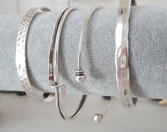 Hammered Silver Plated Cuff Bracelet: Bohemian Open Bangle