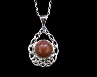 Lewisian Celtic Cradle Pendant - Celtic Design, 925 Sterling Silver Necklace, Scottish, Scotland, Druid, Celt, Red, FREE WORLDWIDE POST LP14