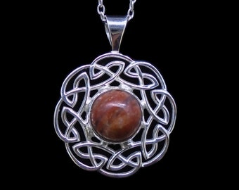 Lewisian Celtic Circle Pendant  - Celtic Design, Sterling Silver Necklace, Scottish, Scotland, Druid, Celt, Red, FREE WORLDWIDE POST LP9