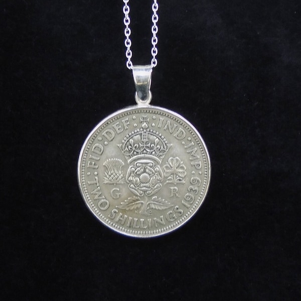 Vintage British Coin Pendant - Silver Two Shilling, Sterling Silver Setting, Numismatics, Collector's Item, FREE WORLDWIDE SHIPPING