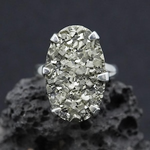 Iron Pyrite Ring: Cubic Fools Gold, 925 Sterling Silver