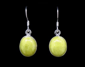 Scottish Highland Marble Earrings - 925 Silver, Oval, Beautiful Natural Green, Dangle Drop, Gemstone Scotland, FREE WORLDWIDE DELIVERY HE1