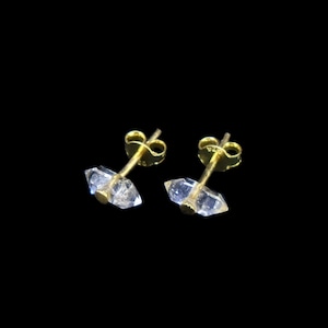 Herkimer Diamond Stud Earrings -  Gold Plated 925 Silver Ear Studs, Delicate, Double Terminated, Tiny Rare Quartz, FREE WORLDWIDE DELIVERY