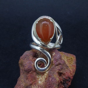 Carnelian Ring - 925 Sterling Silver, Adjustable UK Sizes H-P, Natural Fiery Orange Crystal Gemstone, Root Chakra - FREE WORLDWIDE Shipping