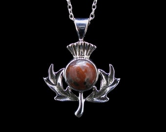 Scottish Thistle Pendant - Sterling Silver, Lewisian Gniess, Scotland, Alba, Isle of Lewis, Natural Red, FREE WORLDWIDE Delivery LP8