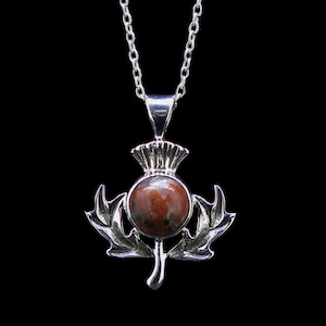 Scottish Thistle Pendant - Sterling Silver, Lewisian Gniess, Scotland, Alba, Isle of Lewis, Natural Red, FREE WORLDWIDE Delivery LP8
