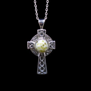 Iona Marble Celtic Cross Pendant - 925 Silver Necklace, Natural Scottish Stone, Isle of Iona, Pilgrimage, FREE WORLDWIDE DELIVERY IP10