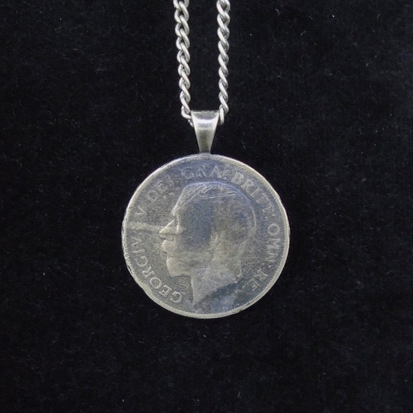 Vintage British Coin Pendant -  One Shilling, Sterling Silver Bail, Numismatics, Collector's Item, Old Coins, FREE WORLDWIDE SHIPPING