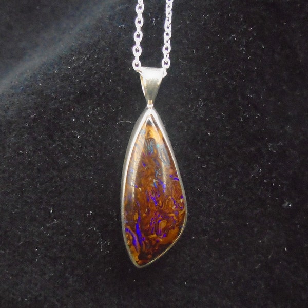 Opal Pendant - Natural Koroit Solid Opal Necklace Set in 925 Silver, with 18" Chain, Unique & Interesting Gemstone, FREE WORLDWIDE DELIVERY