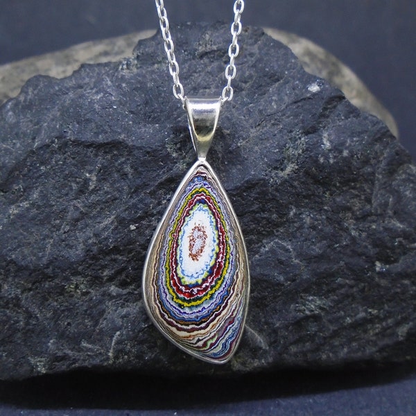Fordite Pendant - 925 Silver Necklace, Detroit City Agate, Motor City Collectible Americana, American Jewellery, FREE WORLDWIDE SHIPPING