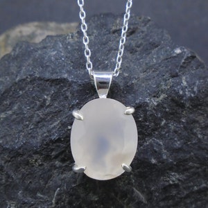Scottish Chalcedony Pendant- Sterling Silver Necklace, Clouded Agate, Victorian Gemstone, Scotland Pebble Jewellery -FREE WORLDWIDE SHIPPING