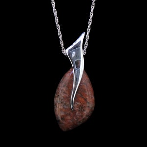 Lewisian Wing Pendant - 925 Sterling Silver Necklace, Contemporary Scottish Design, Scotland, Red Gemstone,  FREE WORLDWIDE POST LP4