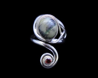 Skye Marble & Garnet Sterling Silver Ring - Adjustable Wrap Band