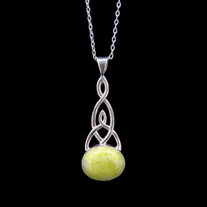 Scottish Highland Marble Pendant - 925 Silver Celtic Knot, 18&quot; Necklace, Beautiful Natural Green, Gemstone Scotland, FREE WORLDWIDE DELIVERY