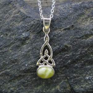 Delicate Celtic Pendant - 925 Silver Celtic Knot, 18&quot; Necklace, Beautiful Natural Green Highland Marble, Scotland, FREE WORLDWIDE DELIVERY