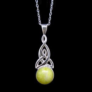 Scottish Highland Marble Pendant - 925 Silver Celtic Knot, 18&quot; Necklace, Beautiful Natural Green, Gemstone Scotland, FREE WORLDWIDE DELIVERY