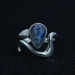 Moonstone Ring - Frame Set, Wave Style, Sterling Silver, Size N, Gemstone Ring, Natural Blue Colour - FREE WORLDWIDE SHIPPING