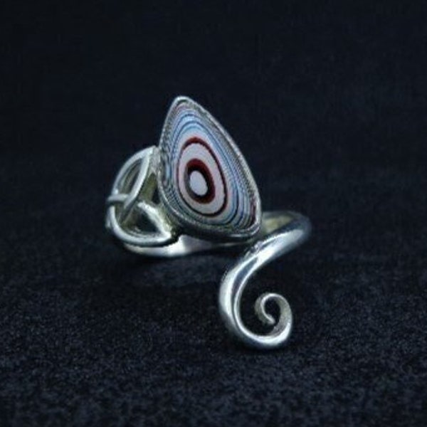 Fordite Ring - 925 Sterling Silver,  City Agate, Motor City Collectible Americana, American Jewellery, Sizes P-R - FREE WORLDWIDE DELIVERY