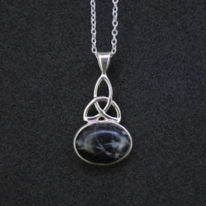 Ullapool Scottish Limestone Pendant - Set in 925 Sterling Silver, Highlands, Scottish, Black & White Patterns -  FREE WORLDWIDE DELIVERY