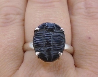 Elrathia Trilobite Adjustable Ring - 925 Sterling Silver, Fossil, Spans Sizes O-U, Water Bug, Jurassic, Ancient, FREE WORLDWIDE DELIVERY