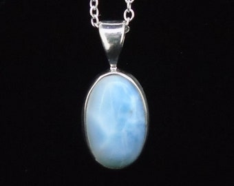 Larimar Anhänger - Sterling Silber Halskette, Schöne Natürliche Farbe, Stein von Atlantis, Ozean Edelsteine, Baby Blauer Edelstein - WELTWEITE LIEFERUNG