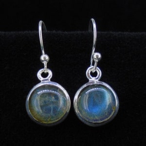 Labradorite Drop Earrings - Frame Set in 925 Silver, Translucent Beautiful Blue Flash, Aurora Borealis, Iridescent, FREE WORLDWIDE DELIVERY