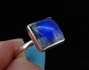 Blauer Mondstein Ring - Einstellbar, Rahmen Set, 925 Sterling Silber, Größe O-S, Edelstein Ring, KOSTENLOSER VERSAND WELTWEIT