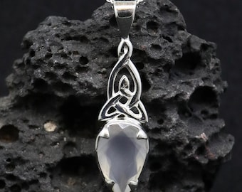 Chalcedony Celtic Knot Pendant: Sterling Silver Scotland Necklace