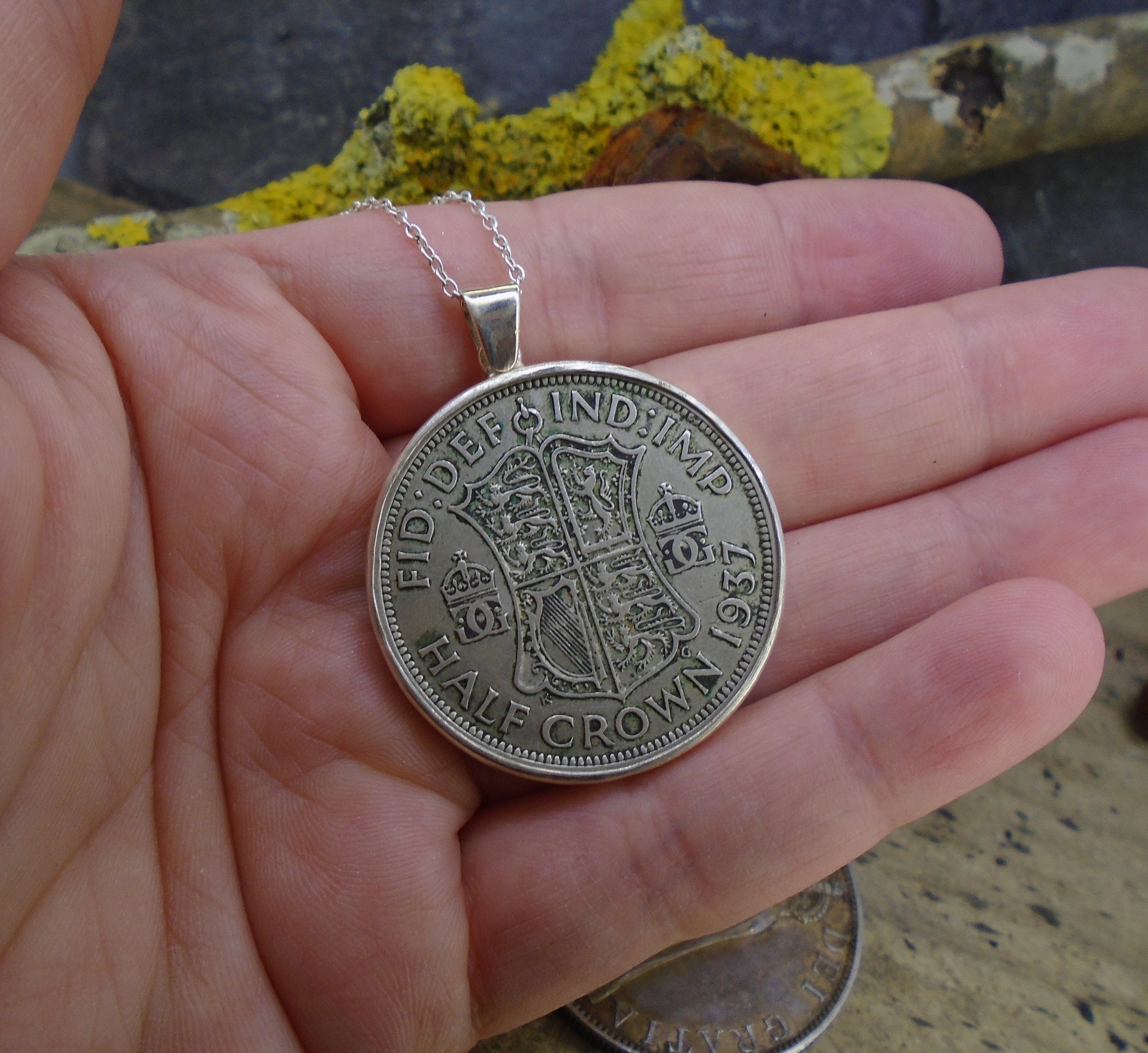 Vintage British Coin Pendant - Silver Half Crown, Sterling