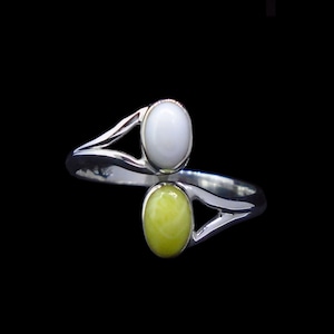 Scottish Green & Iona Marble Ring, Adjustable Two Stone Sterling Silver Ring, West Coast Island, Scotland Jewellery, FREE WORLDWIDE SHIPPING